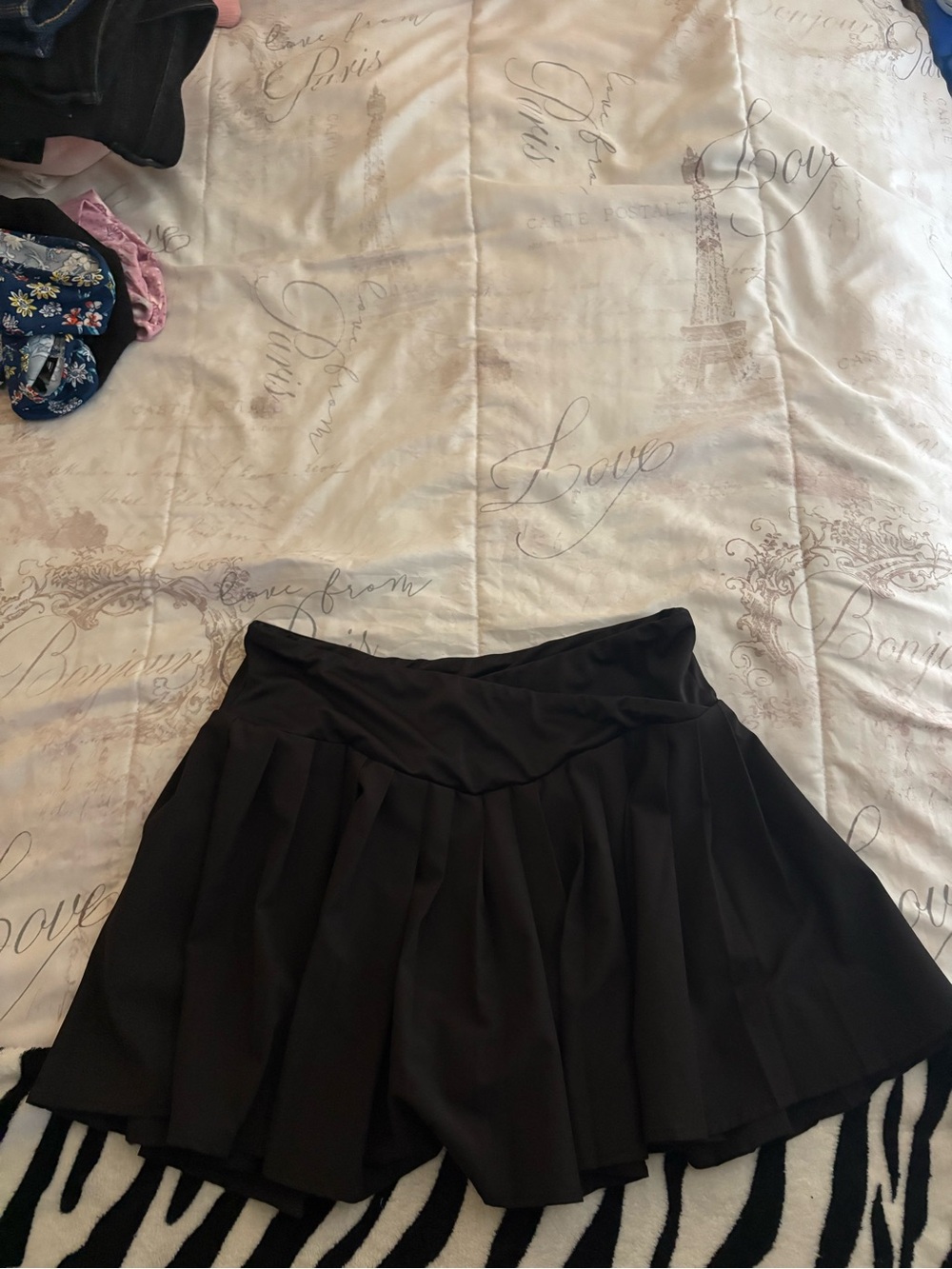 Forever 21 Black Pleated Mini Skirt with Crossover Waistband